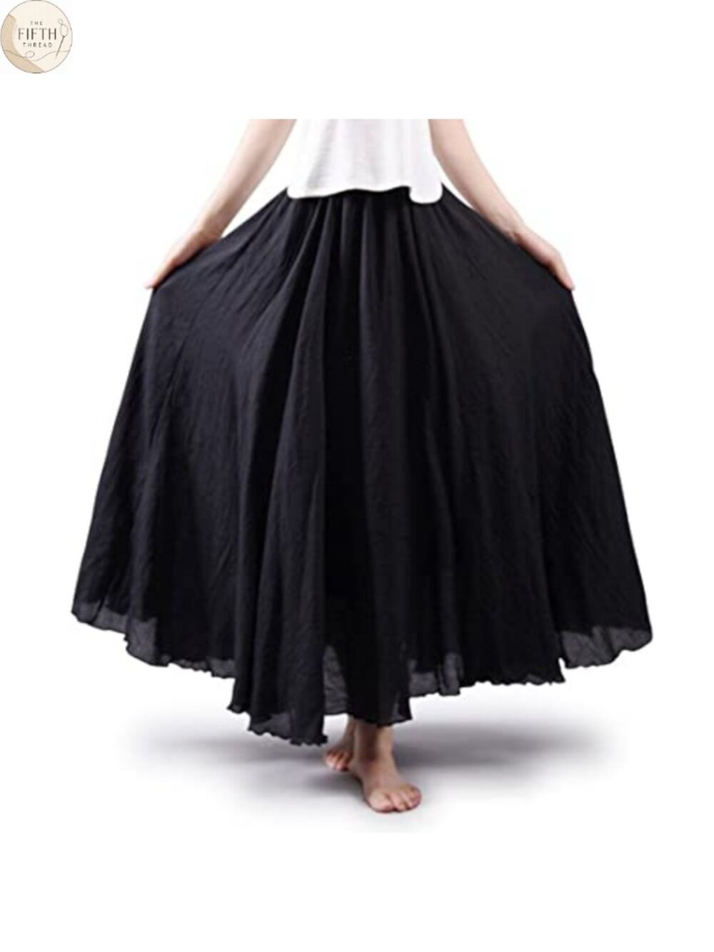 Bohemian Cotton Linen Long Maxi Skirt Dress Elastic Waist A-Line